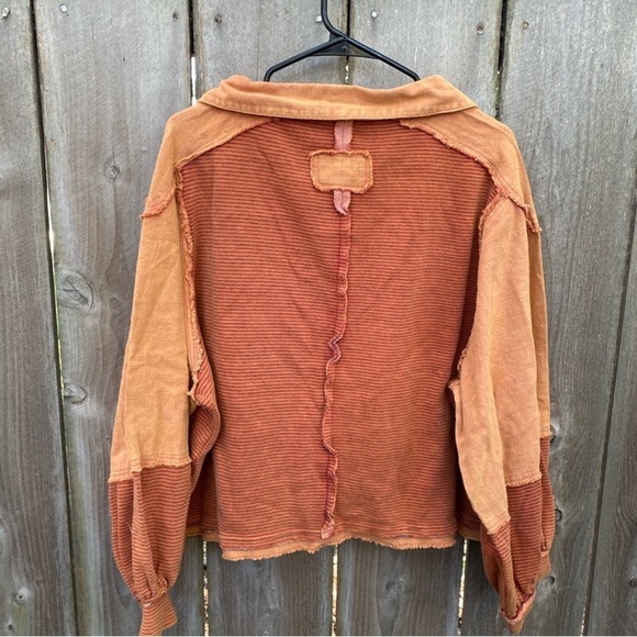 POL Pumpkin Spice Striped Cropped Oversized Button Down Top - Picture 3 of 9